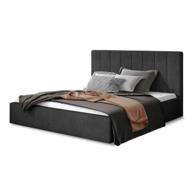 Pat matrimonial gri închis tapițat cu spațiu de depozitare cu somieră 180x200 cm Audrey – ELTAP