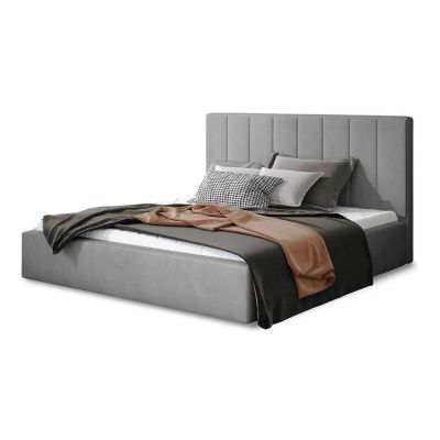 Pat matrimonial gri tapițat cu spațiu de depozitare cu somieră 140x200 cm Audrey – ELTAP