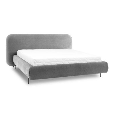 Pat matrimonial gri tapițat cu spațiu de depozitare cu somieră 140x200 cm Pointt – ELTAP