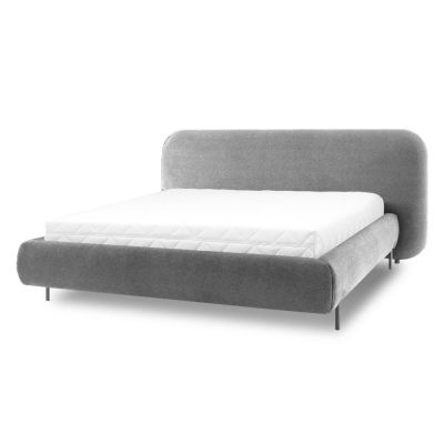 Pat matrimonial gri tapițat cu spațiu de depozitare cu somieră 140x200 cm Pointt – ELTAP