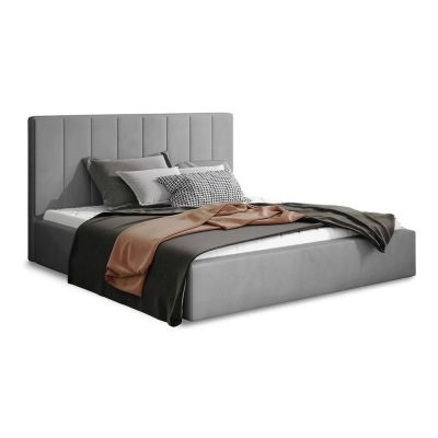 Pat matrimonial gri tapițat cu spațiu de depozitare cu somieră 200x200 cm Audrey – ELTAP