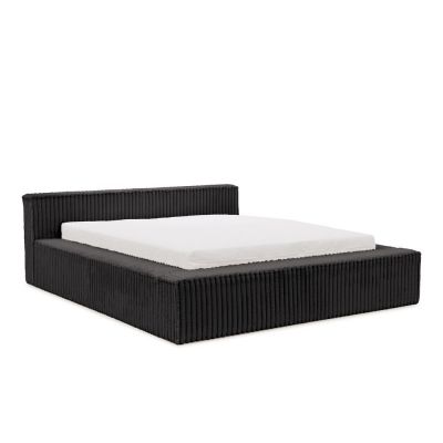 Pat matrimonial negru tapițat cu spațiu de depozitare cu somieră 180x200 cm Cloe – Ropez