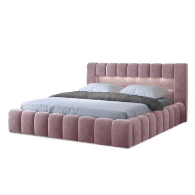 Pat matrimonial roz tapițat cu spațiu de depozitare cu somieră 140x200 cm Lamica – ELTAP