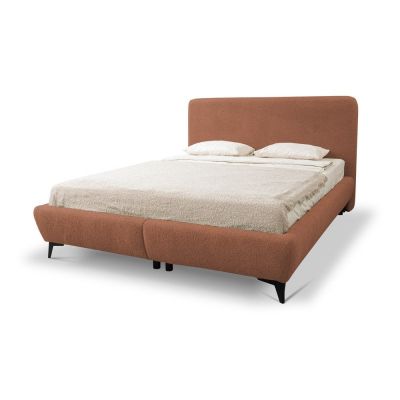 Pat matrimonial teracotă tapițat cu spațiu de depozitare cu somieră 180x200 cm Makapu – Makamii