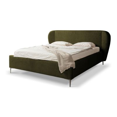Pat matrimonial verde închis tapițat cu somieră 180x200 cm Makana – Makamii