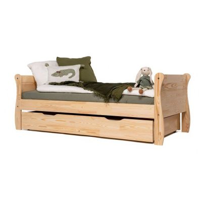 Pat pentru copii în culoare naturală cu extensie suplimentară din lemn de pin cu spațiu de depozitare cu somieră 80x200 cm Roma – Adeko