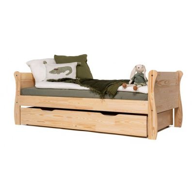 Pat pentru copii în culoare naturală cu extensie suplimentară din lemn de pin cu spațiu de depozitare cu somieră 90x200 cm Roma – Adeko