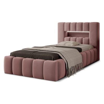 Pat roz tapițat cu spațiu de depozitare cu somieră 90x200 cm Lamica – ELTAP