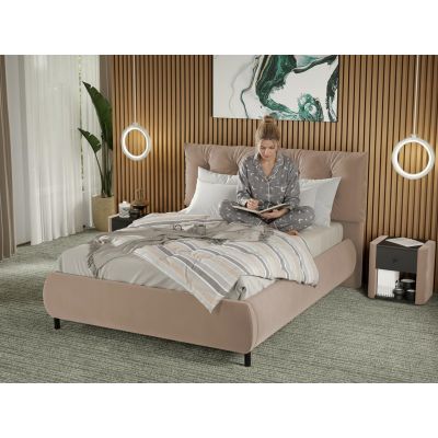 Pat Tapitat Anubis fix cu perne pe spatar Bej - Velluto 3 140x200