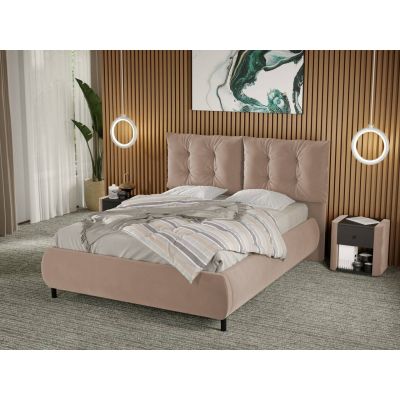 Pat Tapitat Anubis fix cu perne pe spatar Bej - Velluto 3 140x200