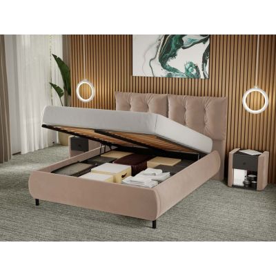 Pat Tapitat Anubis rabatabil cu perne pe spatar Bej - Velluto 3 180x200