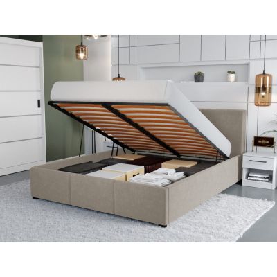 Pat Tapitat Avelis cu somiera rabatabila si lada de depozitare Bej-Swing 2 140x200