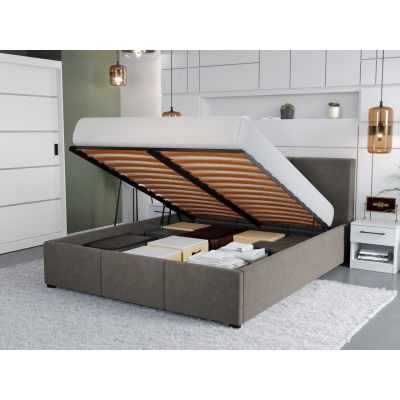 Pat Tapitat Avelis cu somiera rabatabila si lada de depozitare Cappuccino - Swing 4 140x200