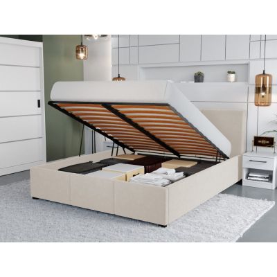 Pat Tapitat Avelis cu somiera rabatabila si lada de depozitare Crem - Swing 1 140x200