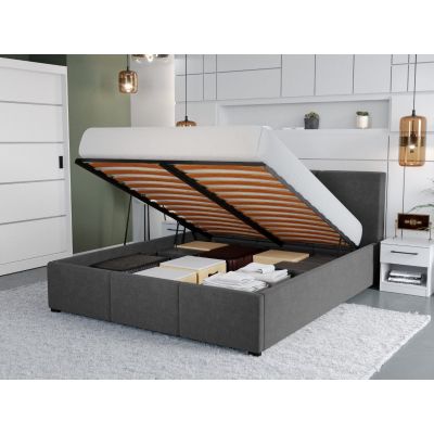 Pat Tapitat Avelis cu somiera rabatabila si lada de depozitare Gri antracit - Swing 19 180x200