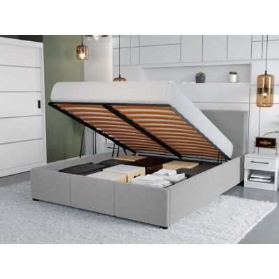 Pat Tapitat Avelis cu somiera rabatabila si lada de depozitare Gri - Swing 16 160x200