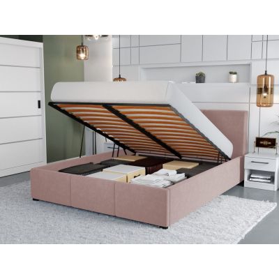 Pat Tapitat Avelis cu somiera rabatabila si lada de depozitare Roz - Swing 14 160x200