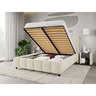 Pat Tapitat Bari cu somiera rabatabila si lada de depozitare Alb - Coral 15 120x200