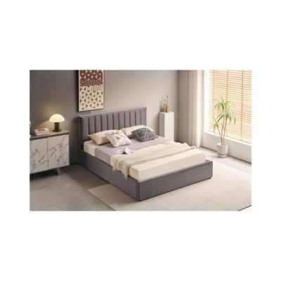 Pat Tapitat Blanca, Dimensiune Saltea 160 x 200 Cm, Somiera Rabatabila, Lada Depozitare, Gri