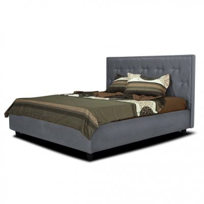 Pat Tapitat Celeste, Dimensiune Saltea 120 x 200 Cm, Cu Somiera Rabatabila, Gri inchis