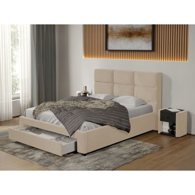 Pat tapitat Cico cu sertar 170 x 114 C1 din piele/stofa Bej - Falcone 102