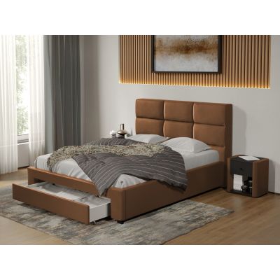 Pat tapitat Cico cu sertar 170 x 114 C1 din piele/stofa Maro - Nube 23