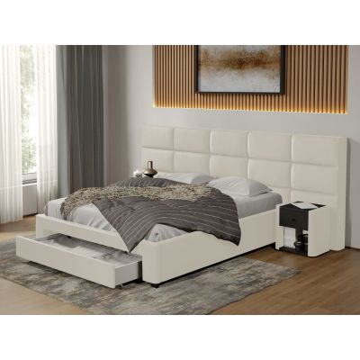 Pat tapitat Cico cu sertar 287 x 114 C2 din piele/stofa Alb - Nube 1