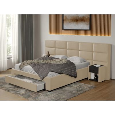 Pat tapitat Cico cu sertar 287 x 114 C2 din piele/stofa Crem - Nube 4