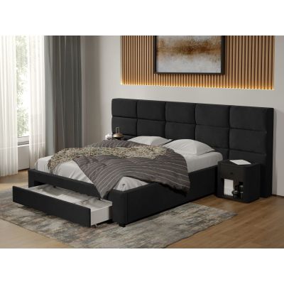 Pat tapitat Cico cu sertar 287 x 114 C2 din piele/stofa Negru - Falcone 14