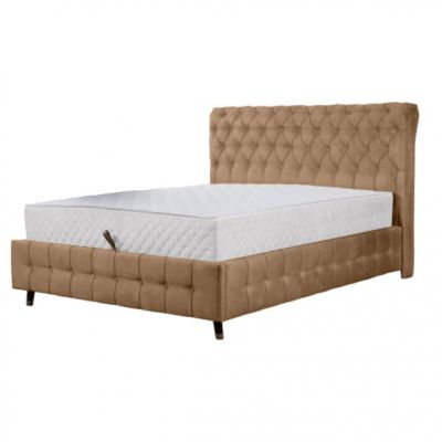 Pat Tapitat Cu Somiera Rabatabila Saint Tropez, Bej inchis, Dimensiune Saltea 160 x 200 Cm