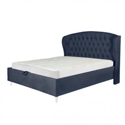 Pat Tapitat Cu Somiera Rabatabila Verona, Albastru Inchis, Dimensiune Saltea 140 x 200 Cm