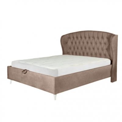 Pat Tapitat Cu Somiera Rabatabila Verona, Maro, Dimensiune Saltea 140 x 200 Cm