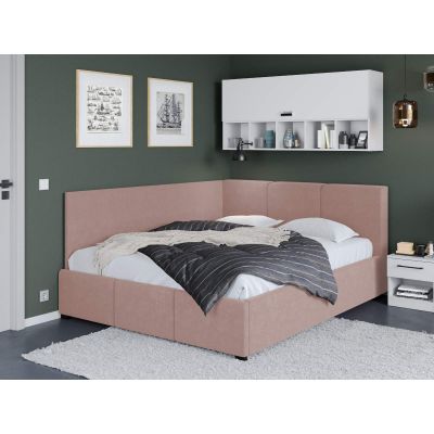 Pat Tapitat de colt Avelis cu somiera fixa Roz - Swing 14 180x200