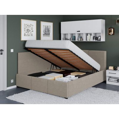 Pat Tapitat de colt Avelis cu somiera rabatabila si lada de depozitare Bej-Swing 2 140x200