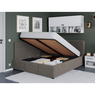 Pat Tapitat de colt Avelis cu somiera rabatabila si lada de depozitare Cappuccino - Swing 4 180x200