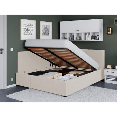 Pat Tapitat de colt Avelis cu somiera rabatabila si lada de depozitare Crem - Swing 1 140x200