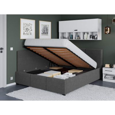 Pat Tapitat de colt Avelis cu somiera rabatabila si lada de depozitare Gri antracit - Swing 19 180x200