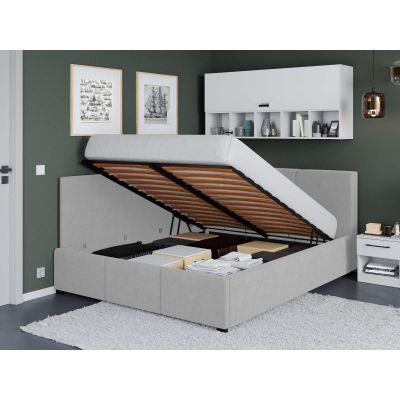 Pat Tapitat de colt Avelis cu somiera rabatabila si lada de depozitare Gri - Swing 16 160x200