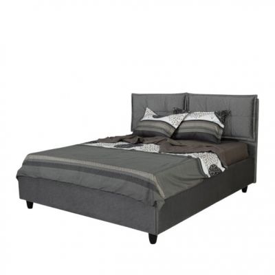 Pat Tapitat Napoli, Dimensiune Saltea 140 x 200 Cm, Cu Somiera Rabatabila, Gri