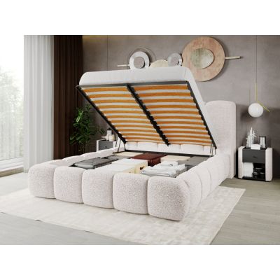 Pat Tapitat Noel tip bubble cu somiera rabatabila si lada de depozitare Alb - Rolf 4 140x200