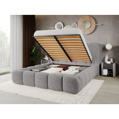 Pat Tapitat Noel tip bubble cu somiera rabatabila si lada de depozitare Gri - Rolf 6 140x200