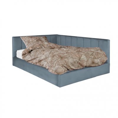 Pat Tapitat Ravel, Dimensiune Saltea 140 x 200 Cm, Somiera Rabatabila Si Panou, Albastru