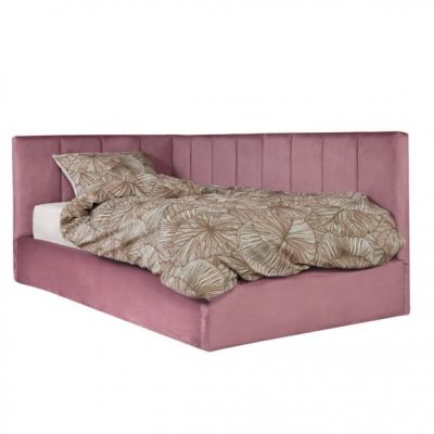 Pat Tapitat Ravel, Dimensiune Saltea 90 x 200 Cm, Somiera Rabatabila Si Panou, Roz