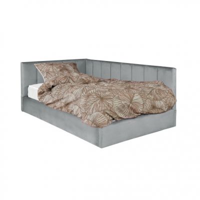 Pat Tapitat Ravel Junior, Dimensiune Saltea 120 x 200 Cm, Somiera Rabatabila Si Panou, Gri