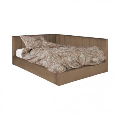 Pat Tapitat Ravel Junior, Dimensiune Saltea 140 x 200 Cm, Cu Somiera Rabatabila Si Panou, Maro