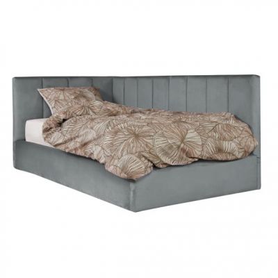 Pat Tapitat Ravel Junior Dimensiune Saltea 90 x 200 Cm, Cu Somiera Rabatabila Si Panou, Gri