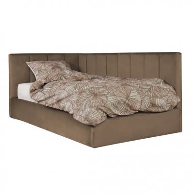 Pat Tapitat Ravel Junior, Dimensiune Saltea 90 x 200 Cm, Cu Somiera Rabatabila Si Panou, Maro