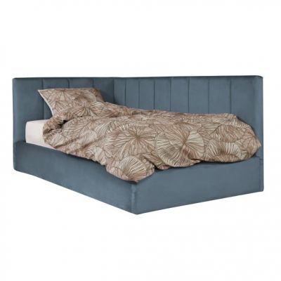 Pat Tapitat Ravel Junior, Dimensiune Saltea 90 x 200 Cm, Somiera Rabatabila Si Panou, Albastru