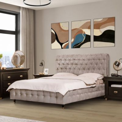 Pat Tapitat Saint Tropez, Dimensiune Saltea 120 x 200 Cm, Cu Somiera Rabatabila Bej