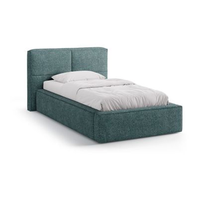 Pat turcoaz tapițat cu spațiu de depozitare cu somieră 90x200 cm Darren – Micadoni